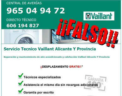 Falso servicio técnico Vaillant Alicante