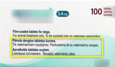 Exemple d'une contrefaçon vétérinaire vendue sur une Pharmacie en Ligne, provenant d'Europe de l'est comme indiqué sur la boite