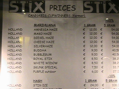 Menu, carte coffee shop stix amsterdam