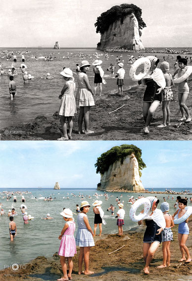 1964（昭和39）年7月、石川県珠洲市の見付海水浴場