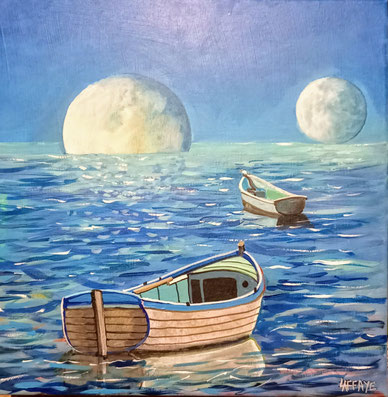 Deux barques. Acrylique sur toile. 30 X 30 cm. Disponible.140€.