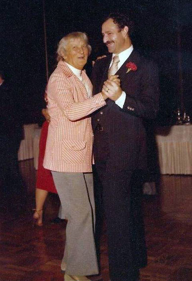 Agnes Baron dancing with Sam Ervin at his wedding to Margaret Magnus, November 1979