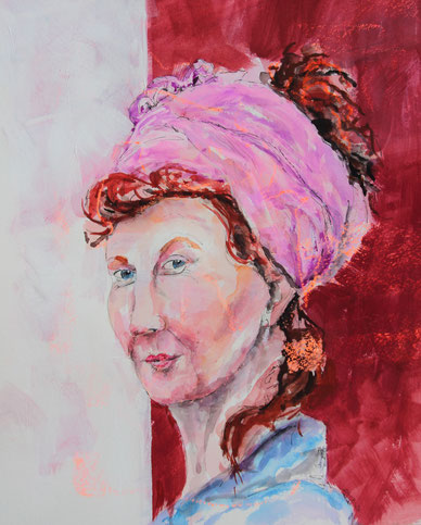 Frau mit Tuch  32  x  41  Aquarell, Jaxon, Fineliner