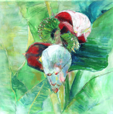Alles Banane I - Die Blüte  50  x  50           Acryl, Pastellstifte