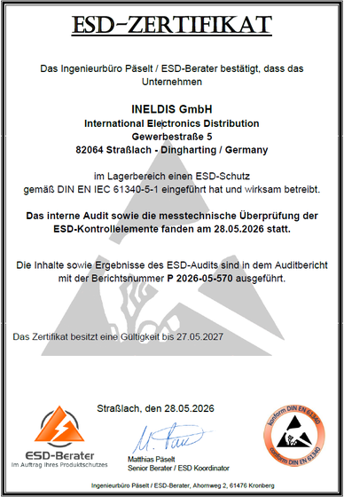 INELDIS ESD Zertifikat ESD Zertifiziert