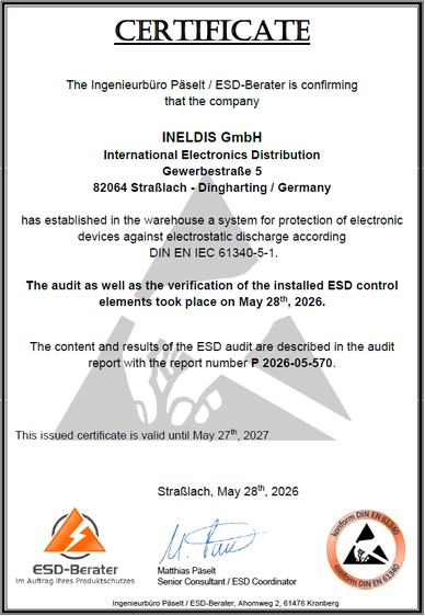 INELDIS ESD Zertifikat ESD Zertifiziert