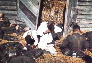 THE FRONT - Military History - Wounded German soldiers at the casualty station in Russia, 1943