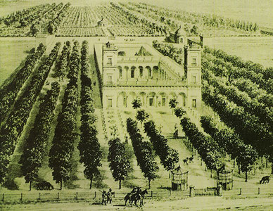 Grabado del Palacio del Deán en 1840, pocos años después de su construcción.