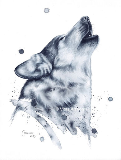 zeitloses Kunstwerk von einem Wolf - handgemaltes Originalkunstwerk 