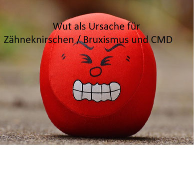 kleiner roter Ball mit Gesicht fletscht aus Wut die Zähne, Zähneknirschen