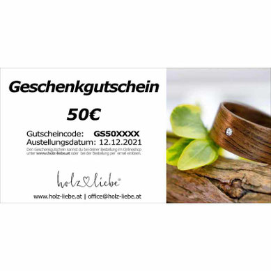 Geschenkgutschein holzliebe holzschmuck, Holzringe Verlobungsring, Hochzeitsring, Trauring www.holz-liebe.at