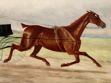 Ginger the Cabber, London to Brighton horse race 1886 .Folk art oil painting  