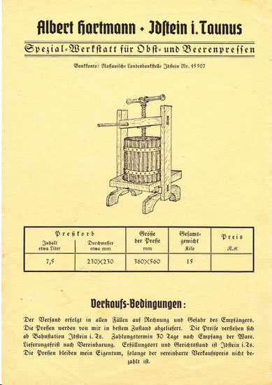 Obstpressen-Produktion in Idstein in den 1930er Jahren