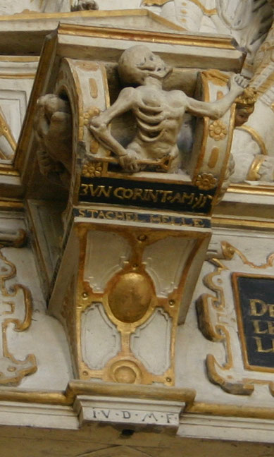 Bildhauersignatur am Epitaph des Obervierherrn Jacob Naffzer (†1586) und seiner Frau Anna Naffzer, geb. Kranichfeld (†1603), um 1590, Erfurt, Predigerkirche. Foto: Sven Pabstmann