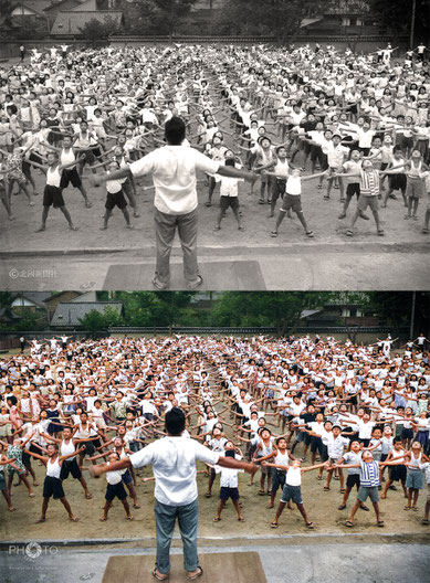 修復・色再現 作業前→作業後比較　1958（昭和33）年7月23日早朝、金沢市馬場小学校