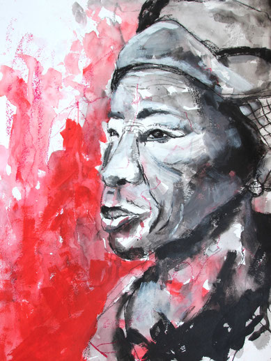 Frau mit Geschichte    42  x  56     Aquarell, Kohle, Acrylweiß