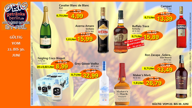 Preisreduzierung von #Sekt Cavalier #Averna #Campari #Ron Zacapa Rum #Maker's Mark #Grey Goose Vodka #Feigling Original bei getränkeberlin.de