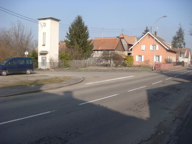 The same intersection of Rue des Vosges and Grand Rue in 2011 where the Germans had a roadblock against Allied tanks