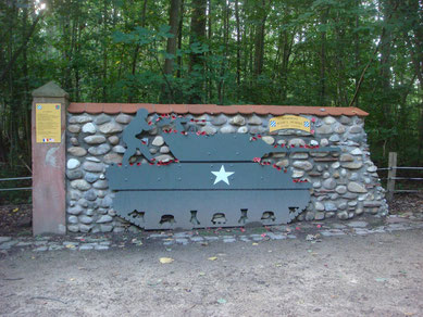 Audie Murphy monument at the exact spot where he stood on the M-10 tank destroyer