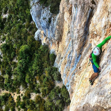 rock climbing in Verdon France on a steep crag