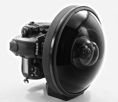 Picture of an extrem wide angle lens, the Nikkor 6mm f/2.8 fisheye