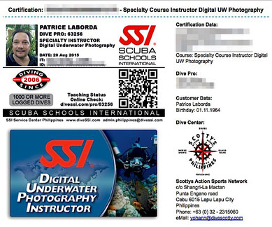 My certification card of UnderWater Photography Instructor