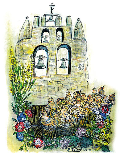 Dernier baroud d’honneur des plantureux capous devant la belle église emblématique de St Julia, encore empanachés mais décrétés et dépourvus de leur instrument de conquête.