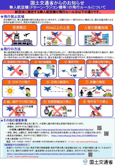 国土交通省からのお知らせ～無人航空機(ドローン・ラジコン機等)の飛行ルールについて～