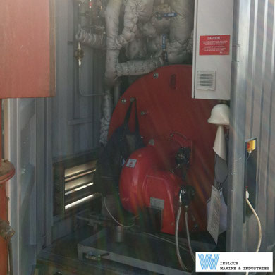 Weishaupt L7Z two-stage light oil burner aboard a pure car and truck carrier, photographed during a service visit.