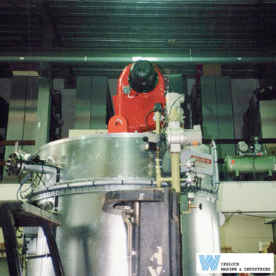 Weishaupt burner installed on a Wiesloch thermal fluid heater, showing the Weishaupt burner motor.