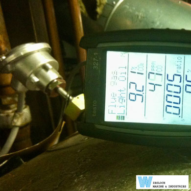 A PT100 temperature sensor installed on a boiler of a ship during maintenance.