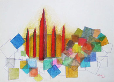Das Wiener Rathaus 3, Buntstift auf Papier, 42 x 29,6 cm, Susanne Meyer, 2013