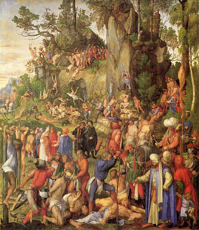 アルブレヒト・デューラー《一万人のキリスト者の殉教》　1508年　ウィーン美術史美術館蔵