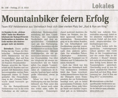 Grosser Bericht Rhein-Zeitung vom Freitag 27.8.2010