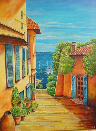 Gasse zum Hafen, 80x60, Öl auf Leinwand, Keilrahmen