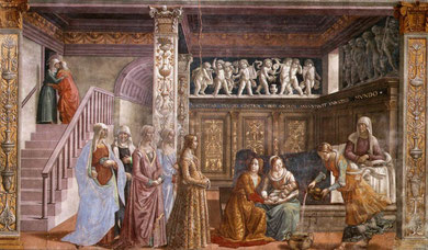 Domenico Ghirlandaio.Pintura mural :Nacimiento de la Virgen .Santa María Novella.(Florencia)