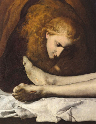 Magdalena a los pies de Cristo, en la radiografía del cuadro revela que su rostro estaba mucho más cerca de los pies de Cristo, como si dispusiera a besarlos,luego lo cambió.