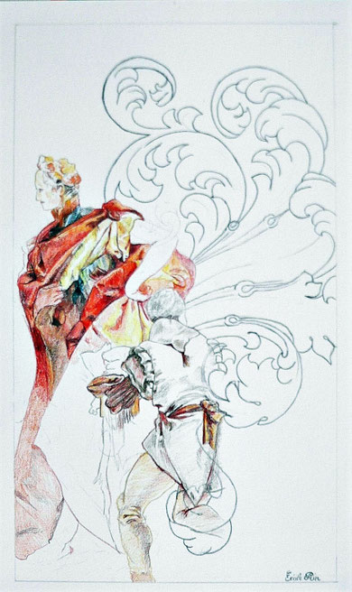 FANTAISIE 2   crayon de couleur sur papier   33 x 19