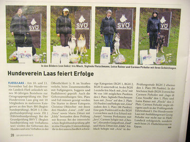 Zeitungsartikel über den HV Laas und deren Erfolge im "Der Vinschger,   Nr. 44 (597), vom 05.12.2012