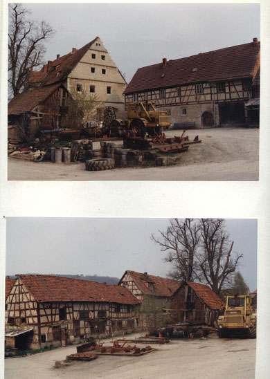 Herrenhaus und "Kleines Schloss" von NW; u: Kutschremise und "Baronshaus"