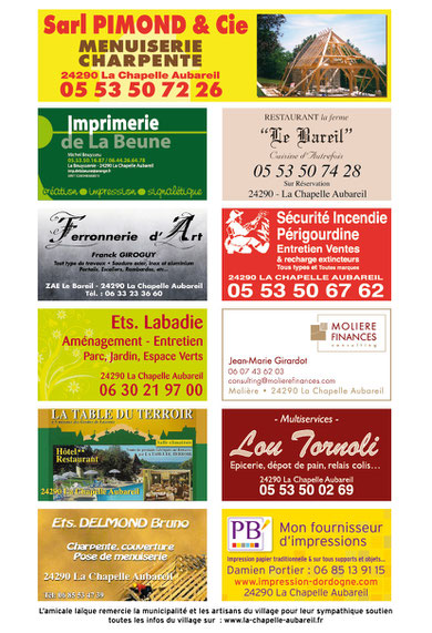 Les sponsors de la foire 2011, tous issus du village.