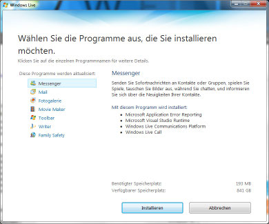 Downloadmanager - einfach auswählen, was man installieren will.