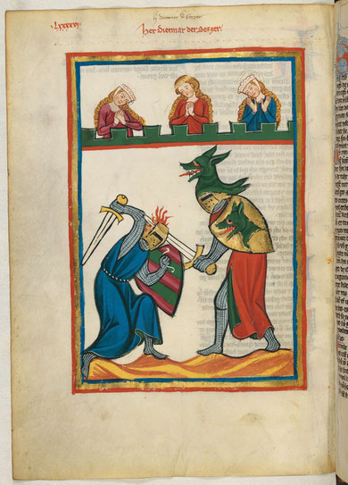 Codex Manesse, Universitätsbibliothek Heidelberg, ritterlicher Zweikampf