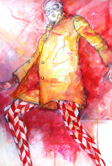 Coole Frau mit coolen Strümpfen  35  x  50  Aquarell, Bleistift