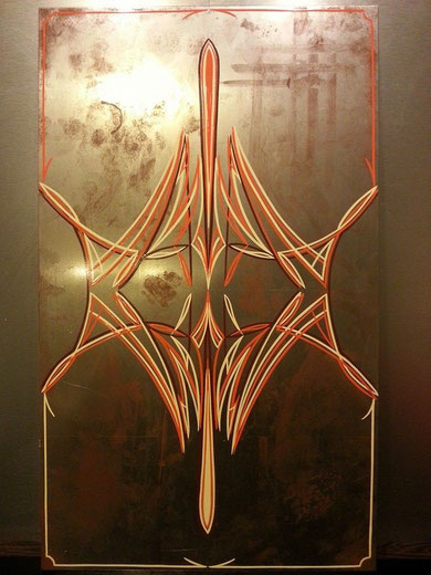 Pinstriping sur plaque style rusty