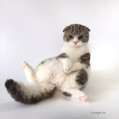 羊毛フェルトのキジトラ猫　スコッティッシュ　needlefelted lifelke cat