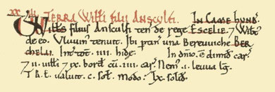 Bartley's entry in the Domesday Book under Selley (Escelie). The name Berchelai is split on the third and fourth lines. Image from Open Domesday. See Acknowledgements.