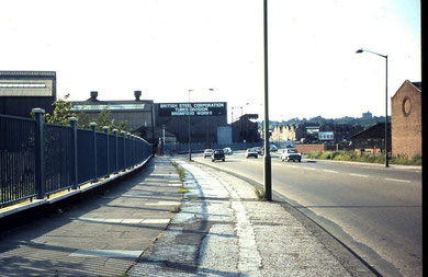 Bromford Steel Mill in the 1970s, looking north. Photograph by Olwyn Powell  on Old Birmingham Pictures, reuse permitted under Creative Commons licence Attribution-Non-Commercial-Share Alike 2.0 UK: England & Wales.