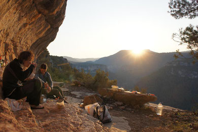 Breakfast and sunrise at Hotel Siurana.