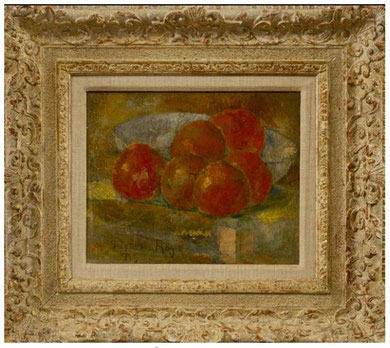 "Sei pesche", olio su cartone marouflage su tela 23 x 31 cm, firma e dedica in basso a sinistra "P.G. au seigneur Roy", analizzato dalla trasmissione televisiva Fake or Fortune. Photo ©BBC